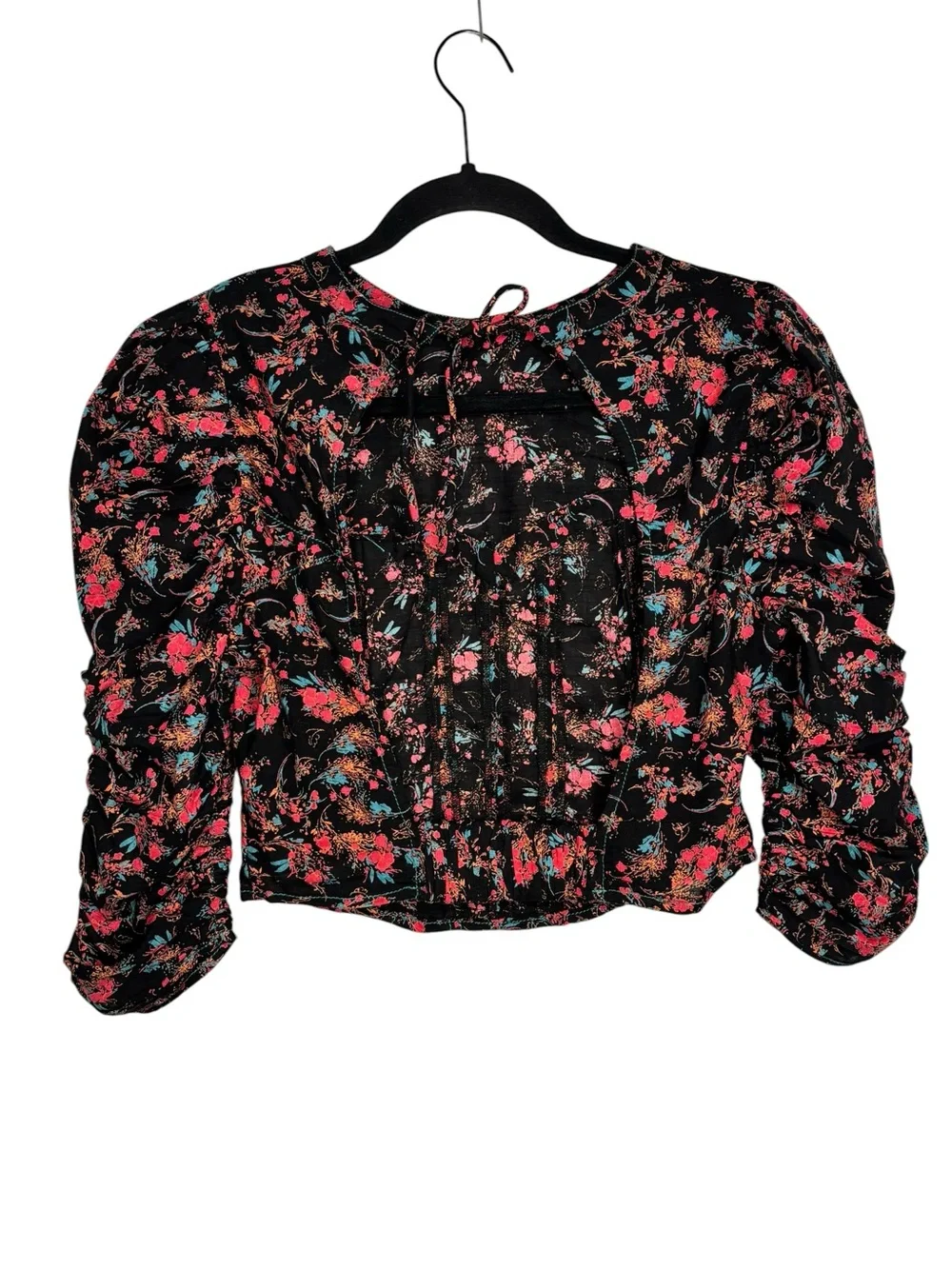 Free People Monica Floral Cropped Top Corset Black Cotton Boho Small Western